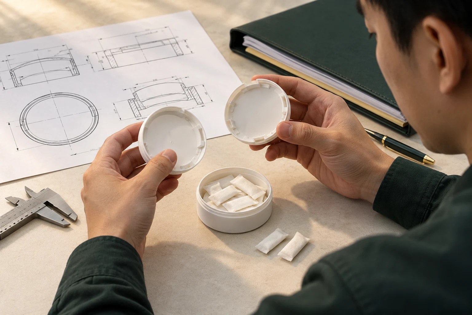 Caffeine pouch factory certificates: verify holder and scope — product development illustration