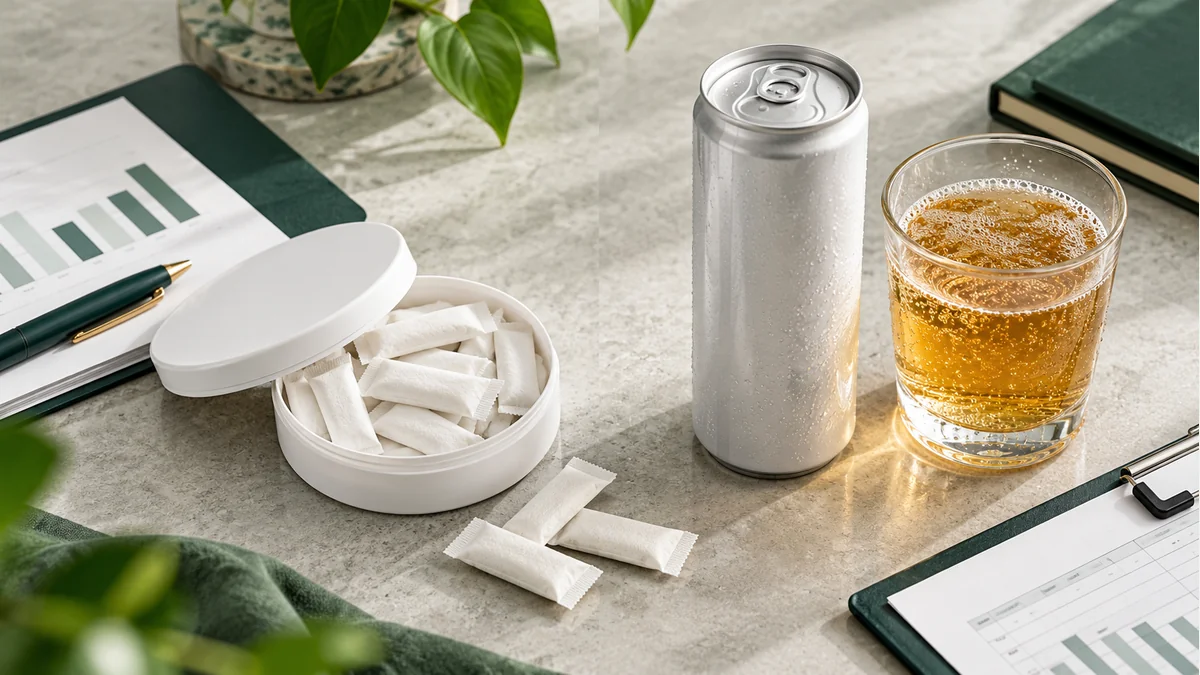Caffeine strength: mg per pouch, mg per gram and extract mass — product development illustration