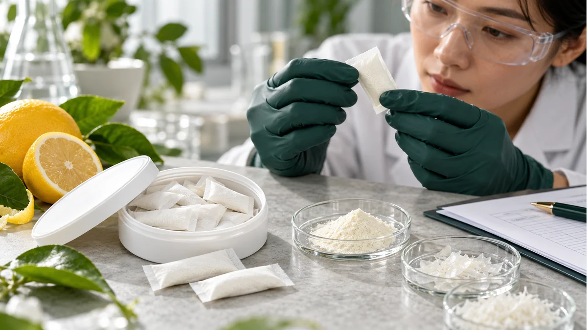 Caffeine pouch use and swallowing questions: label planning — product development illustration